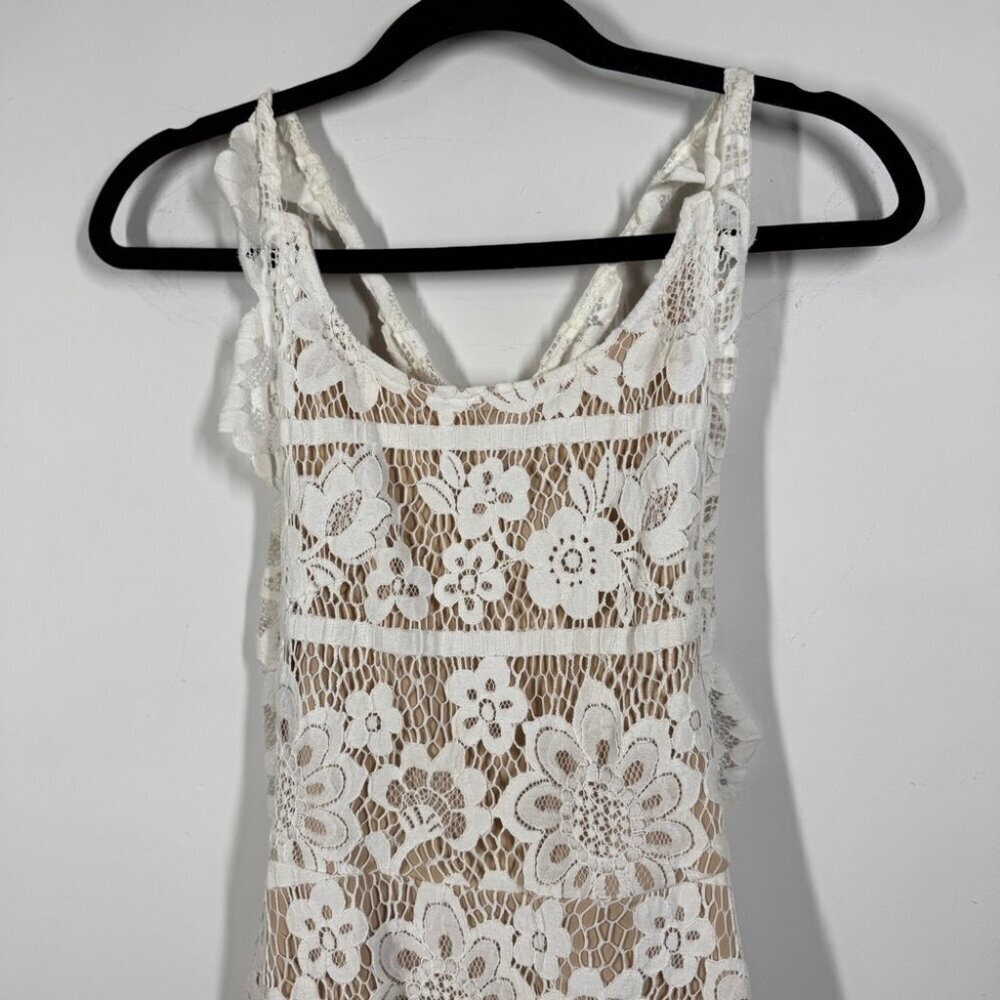 For Love & Lemons White Lace Fit Flare Sleeveless Dress Lined Boho Festival XS - Picture 4 of 15